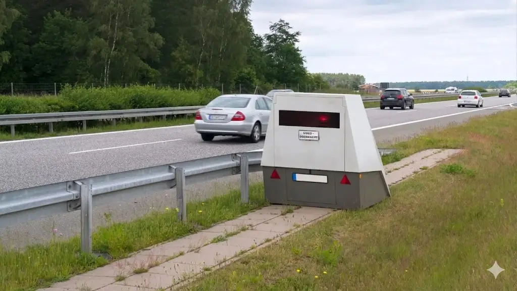 Ein Poliscan Fm1 Blitzeranhänger auf der A3 bei Wiesbaden Breckenheim