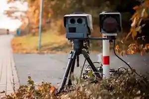 Mobiler Laserblitzer am Fahrbahnrand